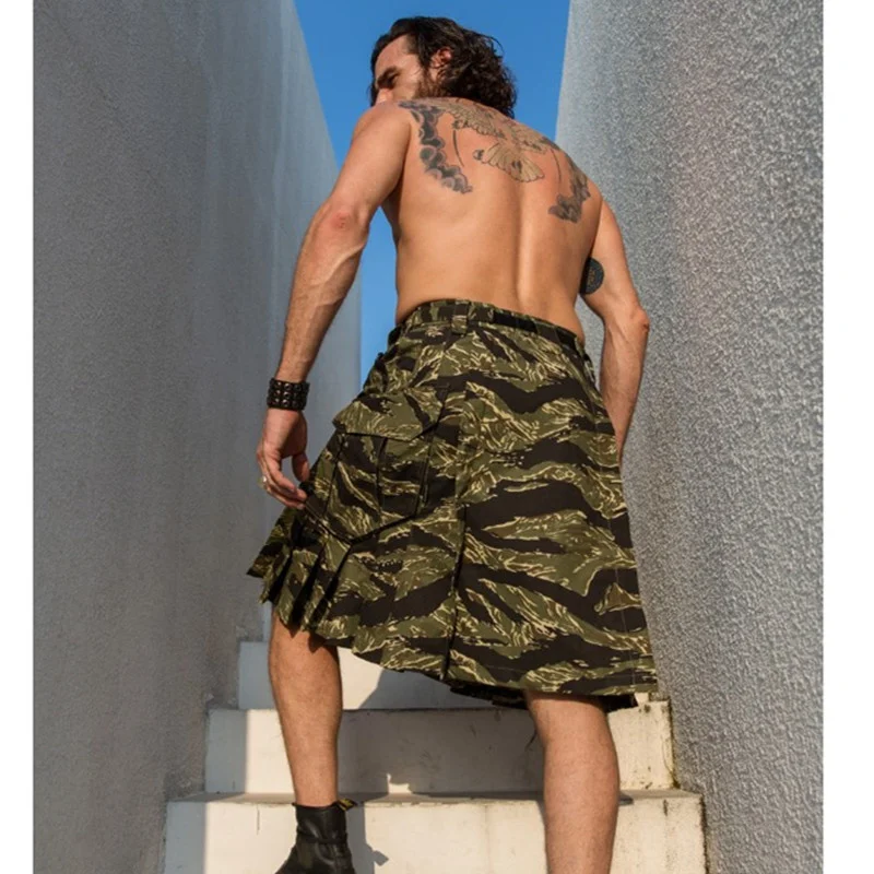 Men's Plaid Scottish Tactical Skirt Camouflage Anti-wear Outdoor Camping Hiking Combat Scotland Male Sports Camo Trekking Shorts