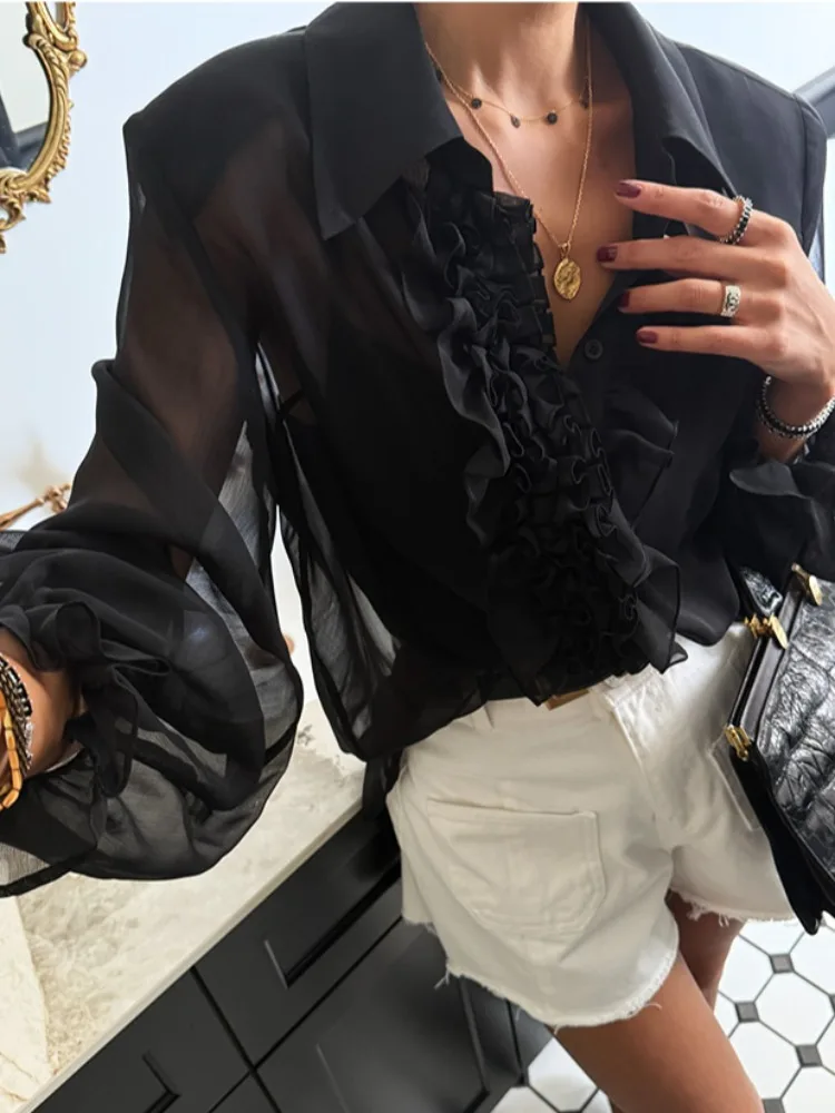 

Повседневный тонкий шифоновый женский летний новый Sle Small Cro Aosphere, дизайн с деревянными ушками, чувственный повседневный топ