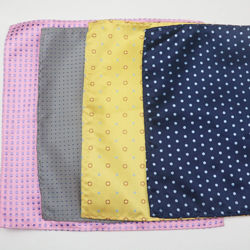 2025 ใหม่คลาสสิกน้ําเงินสี Pocket Square โพลีเอสเตอร์ทอลาย Polka Dot ผ้าเช็ดหน้างานแต่งงานการประชุมชุด Hanky