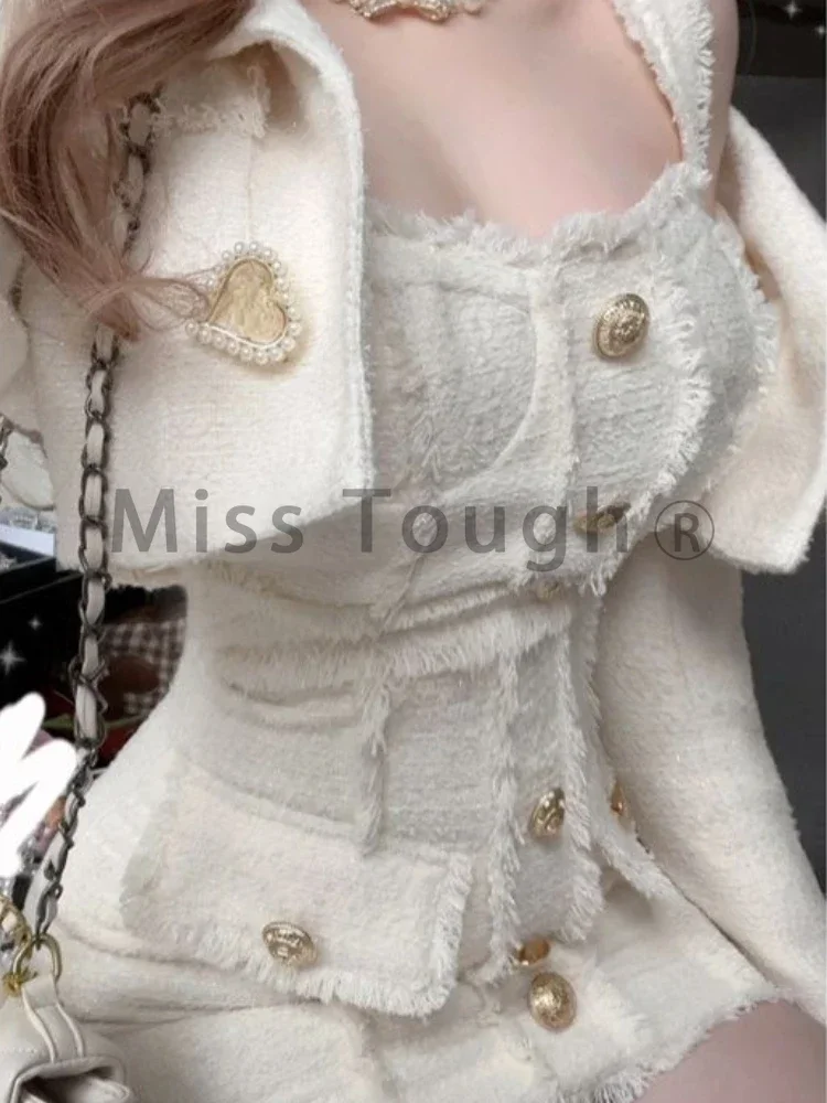 Winter Korean Fashion 2 Piece Set Women Button Vintage Y2k Short Party Mini Dress Suits Female France Retro Lace Party Set 2023