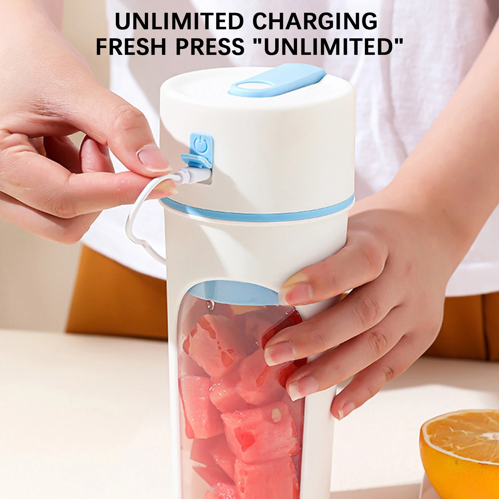 2-in-1 Portable Juicer Blender USB Charging Electric Fruit Juicer Lemon Orange Fruit Juicing Drinking Outdoor Water Cup 480ml