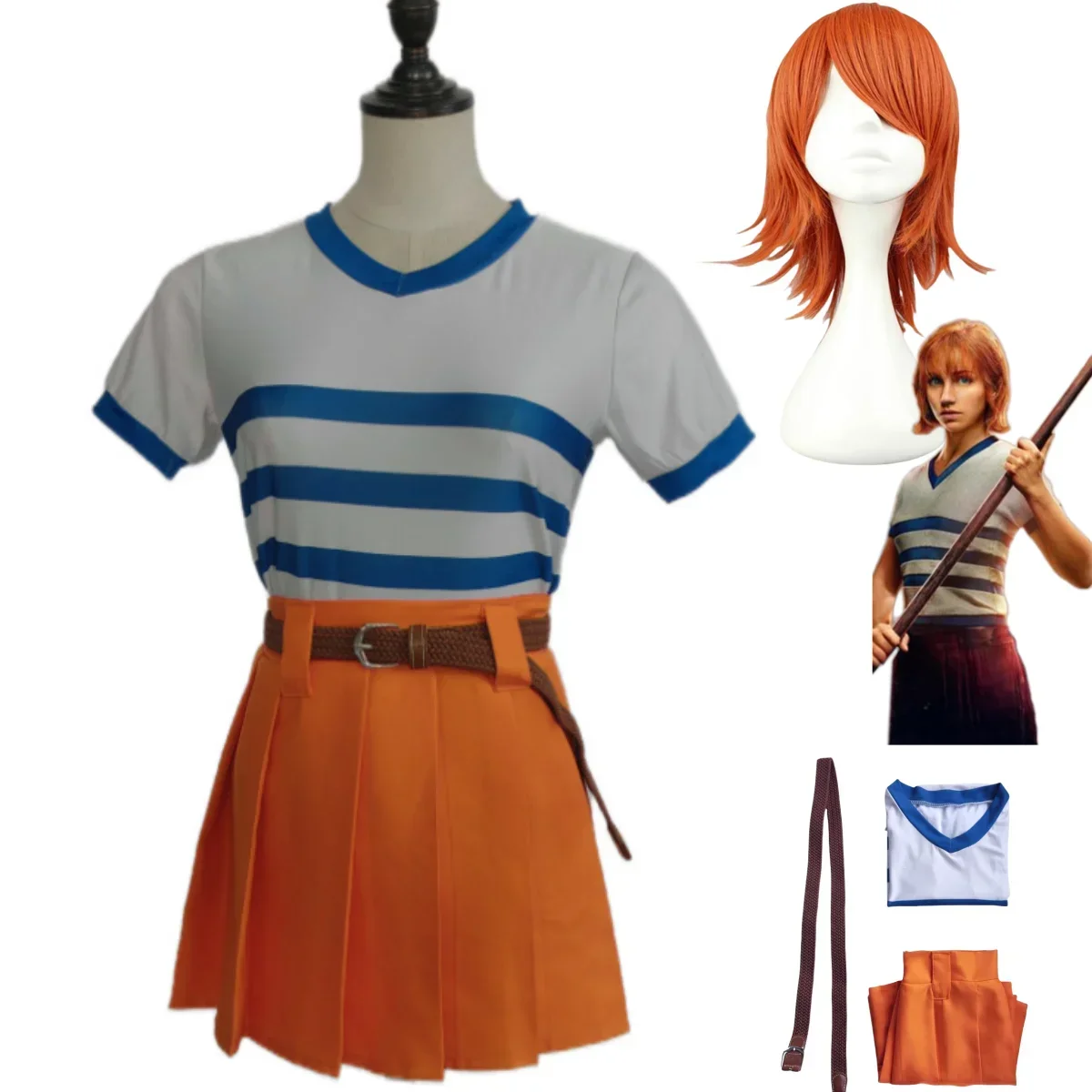 Anime Nami Cosplay Costume Two Years Ago Wig Daily Long Sleeved T-shirt Skirt Full Set Woman Sexy Kawaii Halloween Carnival Suit