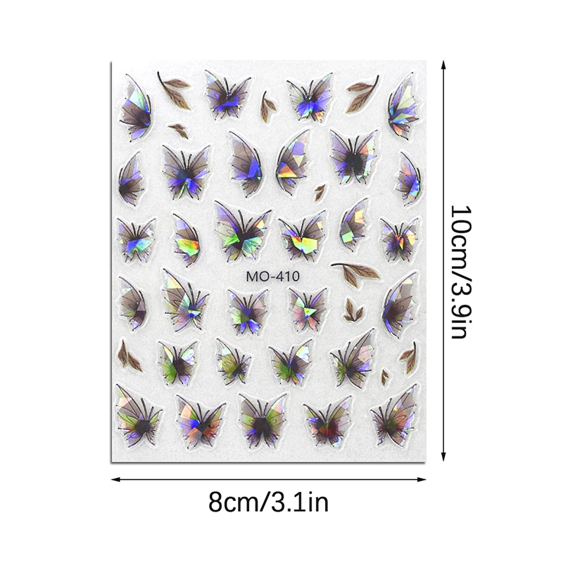 Embossed Nail Stickers Semi Transparent Laser Glass Butterfly Nail Sticker Nail Decoration DIY Materials