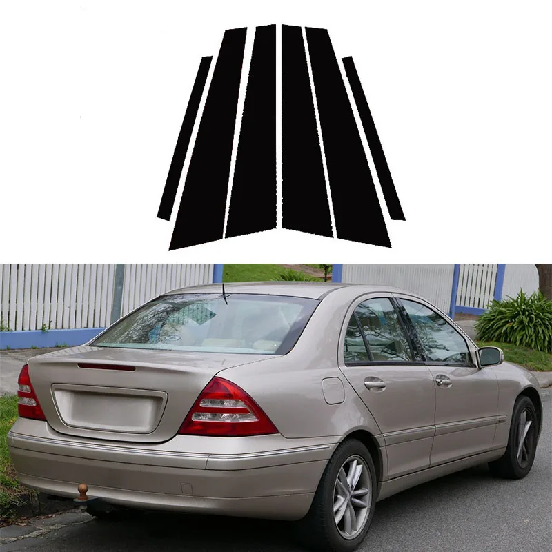 6Pcs Glossy Black Pillar Posts Fit For Mercedes-Benz C-Class (W203) 2001-2006 2007 Door Window Trim Decoartiver Sticker Cover
