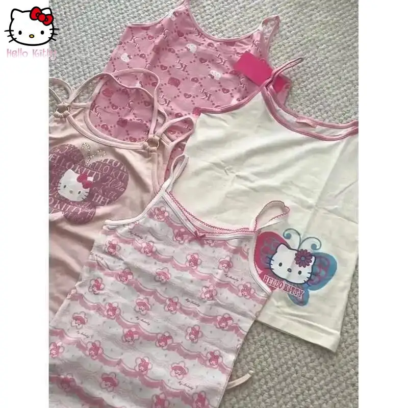 

Sanrio Sleeveless Hello Kitty Y2K Crop Top Anime Kt Printed Cute Tank Tops Cartoon Melody Kawaii T-Shirt Harajuku Pink Girls Top