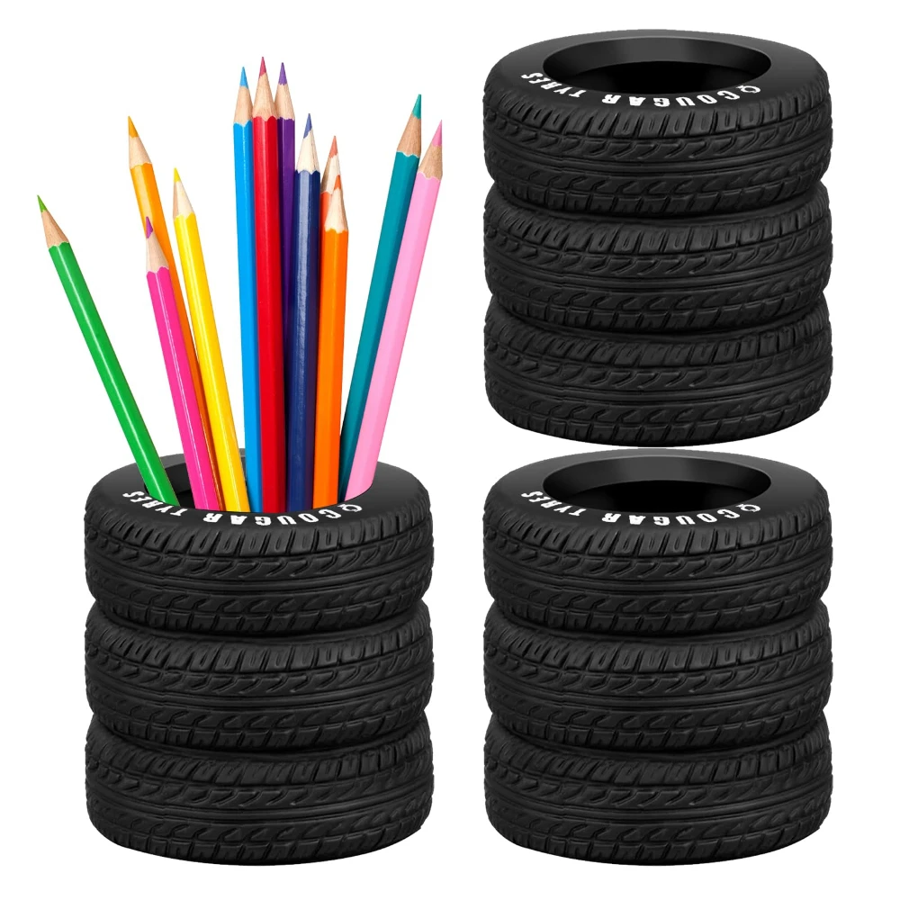 Tire Shaped Planter Pencil Holder Pen Holder for Desk Home Office Accessories Organizer Tire PVC Desk Organizer Pack of 1-3