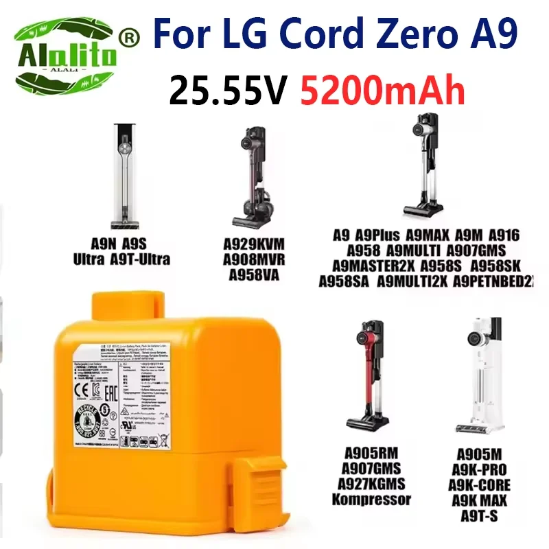 NEW Vacuum Cleaner Battery For 25.55V 5000mAh LG Cord Zero A9/A9+/PLUS A905M A907GMS A9MASTER2X Series EAC63758601 Battery