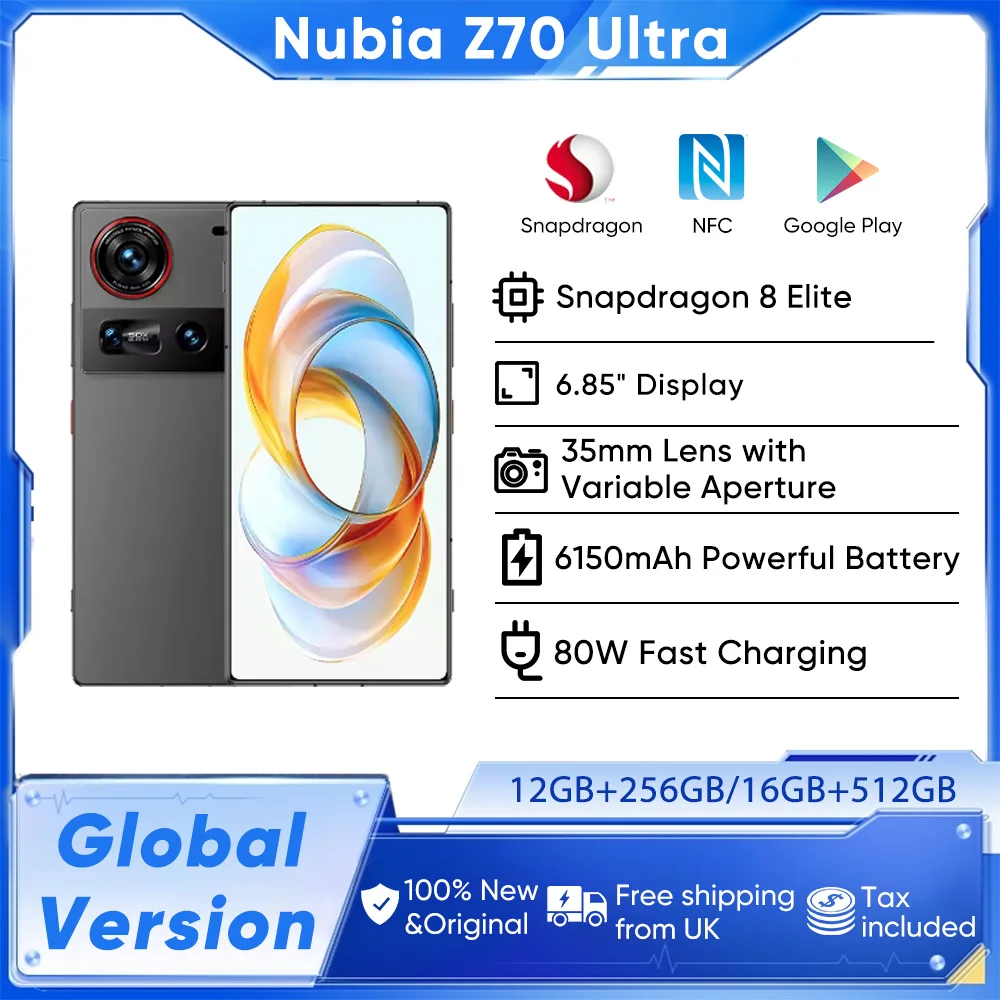 Nubia Z70 Ultra Global Version Original Snapdragon 8 Elite 6150mAh Full screen with Under Display Camera35mm 80w IP68&69