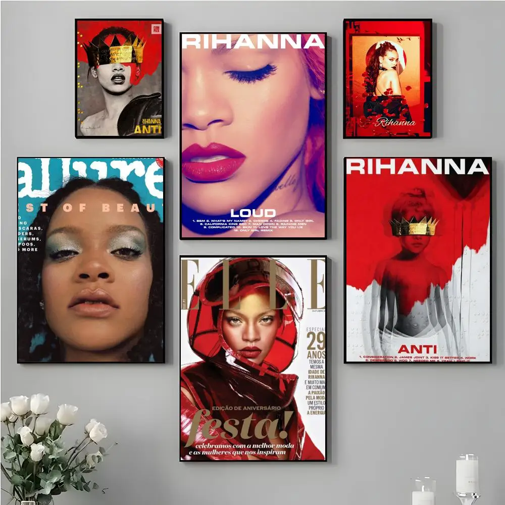 1 قطعة المغني R-ريهانا اللوحة الخط فرملس قماش ملصق جدار الفن مثالية للمدخل ديكور المنزل هدايا عيد #2