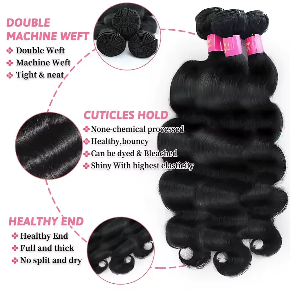 Raw Human Hair Bundles 10-40 inch Brazilian Hair Weave Bundles Body Wave Sew In Remy Hair Extensions 1/3 Bundle Virgin Hair Weft