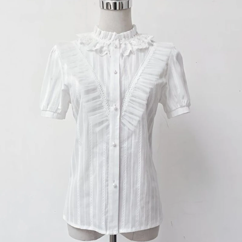 

Милая блузка с коротким рукавом в японском стиле Y2K, кружевная рубашка, стильный повседневный топ 2026