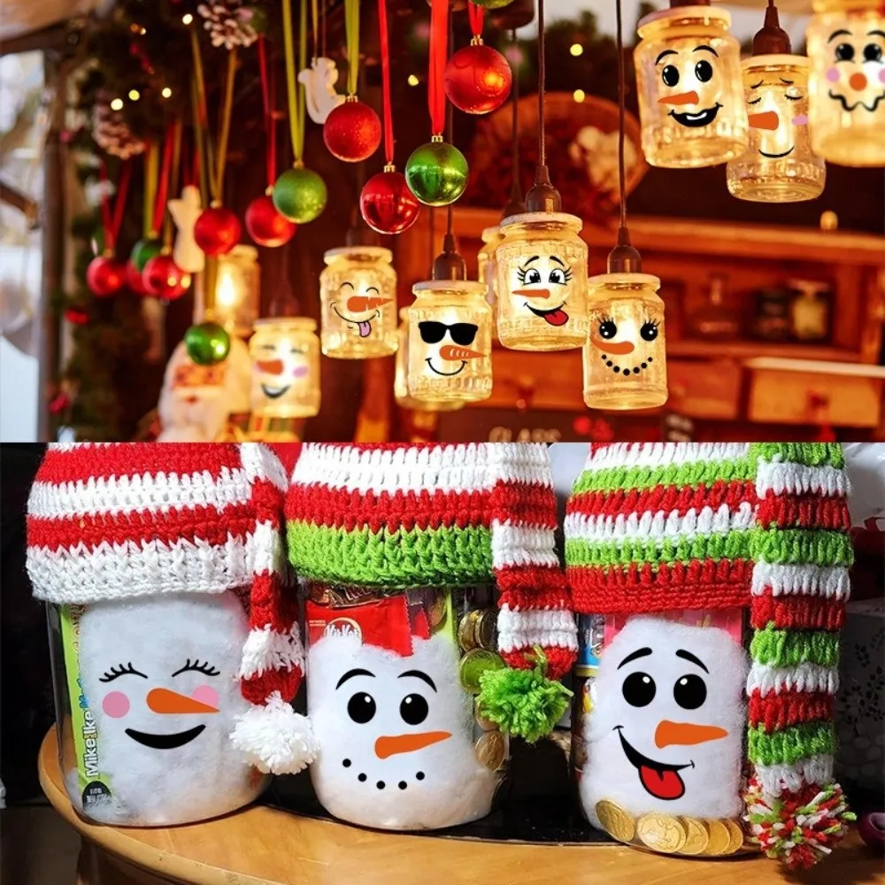 71 pièces PVC noël bonhomme de neige visage autocollants auto-adhésif bricolage dessin animé autocollants Transparent fenêtre et mur drôle décalcomanies de noël