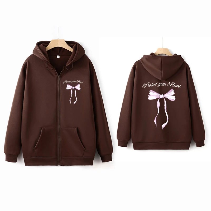 Cartoon Cute Bow Print Hoodie Fairy Grunge Graphic Women Zip up Sweatshirt Vintage Harajuku Y2k Aesthetic Girl Coat Tops Gothic