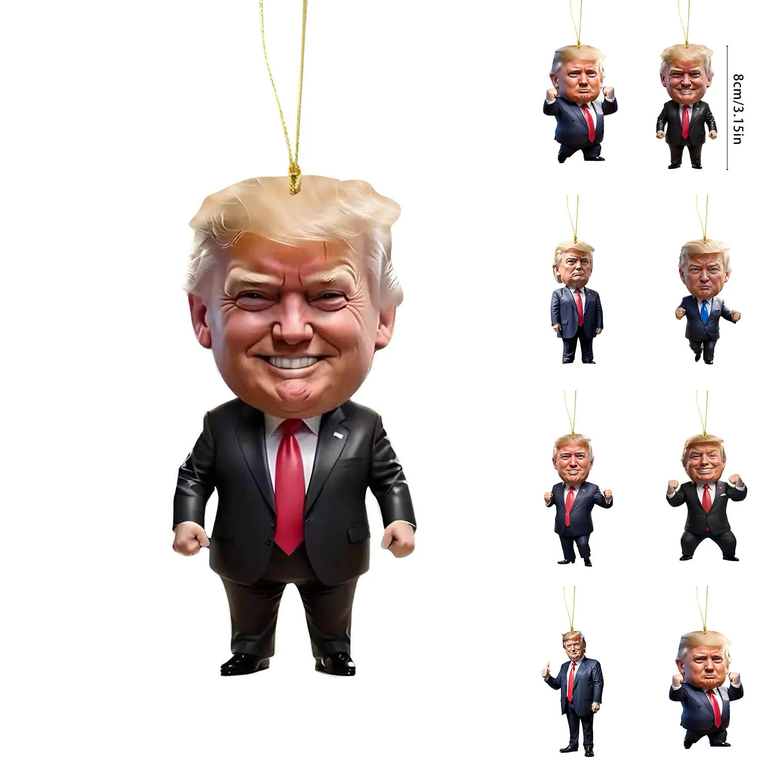 2D Trump-Inspired Acrylic Christmas Decor Hanging Ornament For Car And Tree Perfect Holiday Gift Funny Cartoon Pendant