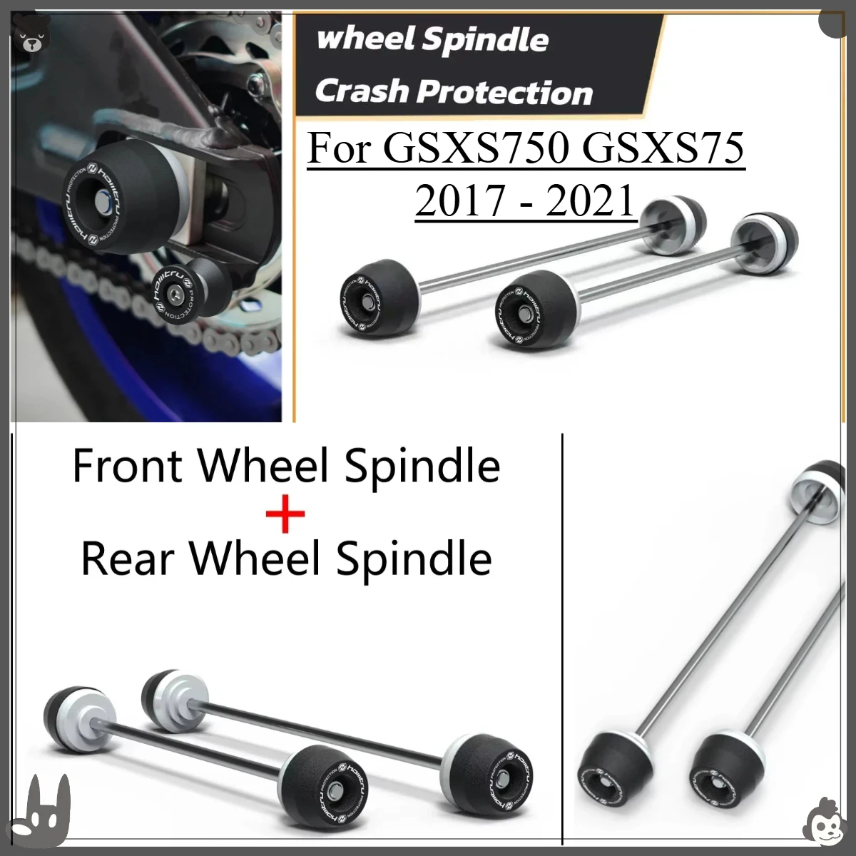 

Falling Protection For Suzuki GSXS750 GSXS75 Front and Rear Wheel Axle Fork Crash Slider Kit with Stand Screw and Swingarm Spool