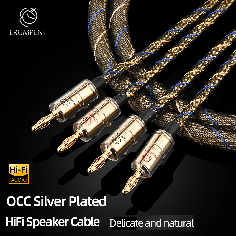 كابل مكبر صوت HiFI عالي الجودة OCC سلك مكبر صوت مطلي بالفضة لأنظمة HiFi مكبر للصوت مطلي بالذهب كابل صوت قابس الموز
