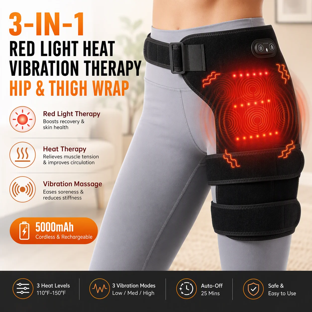 Cordless Hip Heating Pad with Massage,3-Speed Temperature Heat,Soothing Vibration,Electric Heated Pad for Lower Back,Thigh,Hips