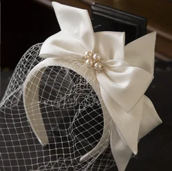Women Fascinator Party Wedding Hair Accessories Brides Pearl Vintage Mesh Face Veils Cocktail Headband Veils Bridal Headwear