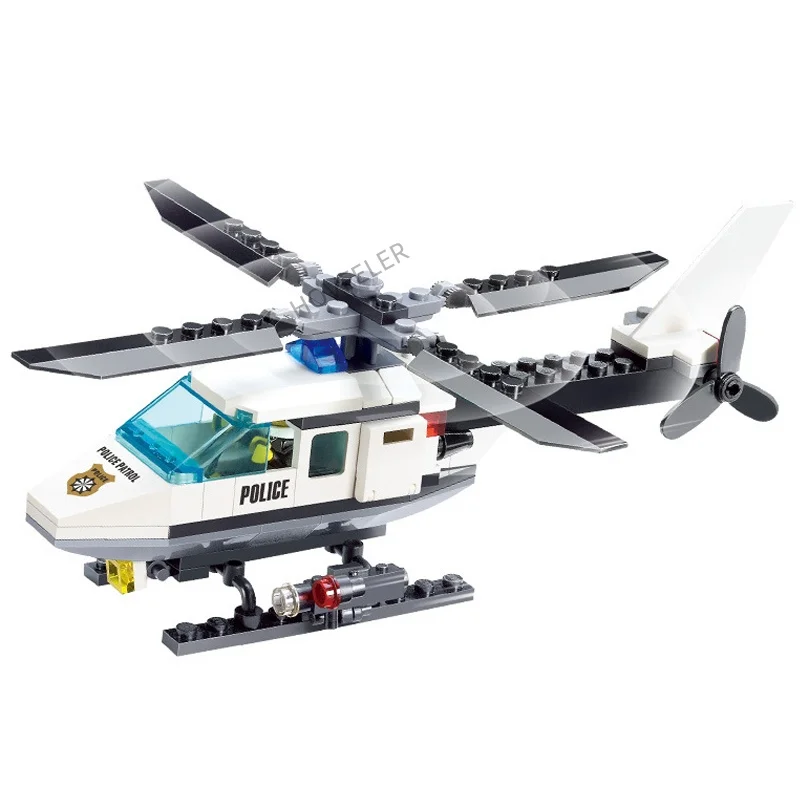 Stadt Super Auto Flugzeug Polizei Dual-Rotor Hubschrauber Berühmte Auto SWAT Bausteine MOC Klassische Modell Ziegel für Kinder kits – Detail 4
