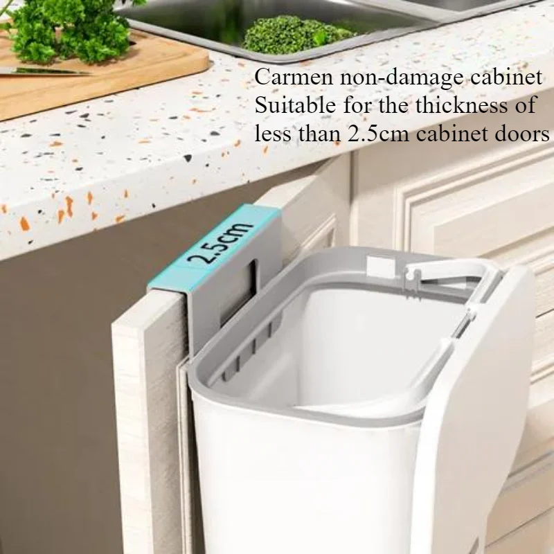 Wall-mounted Kitchen Trash Can with Lid Household Cabinet Door Hanging Sliding Lid Trash Can Storage Bucket