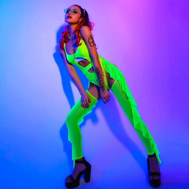 Female Sexy Outfits For Women FluorescenGreen Hip Hop Suit Nightclub Dj Bar Gogo Dance Stage Costumes Pole Dance Clothes