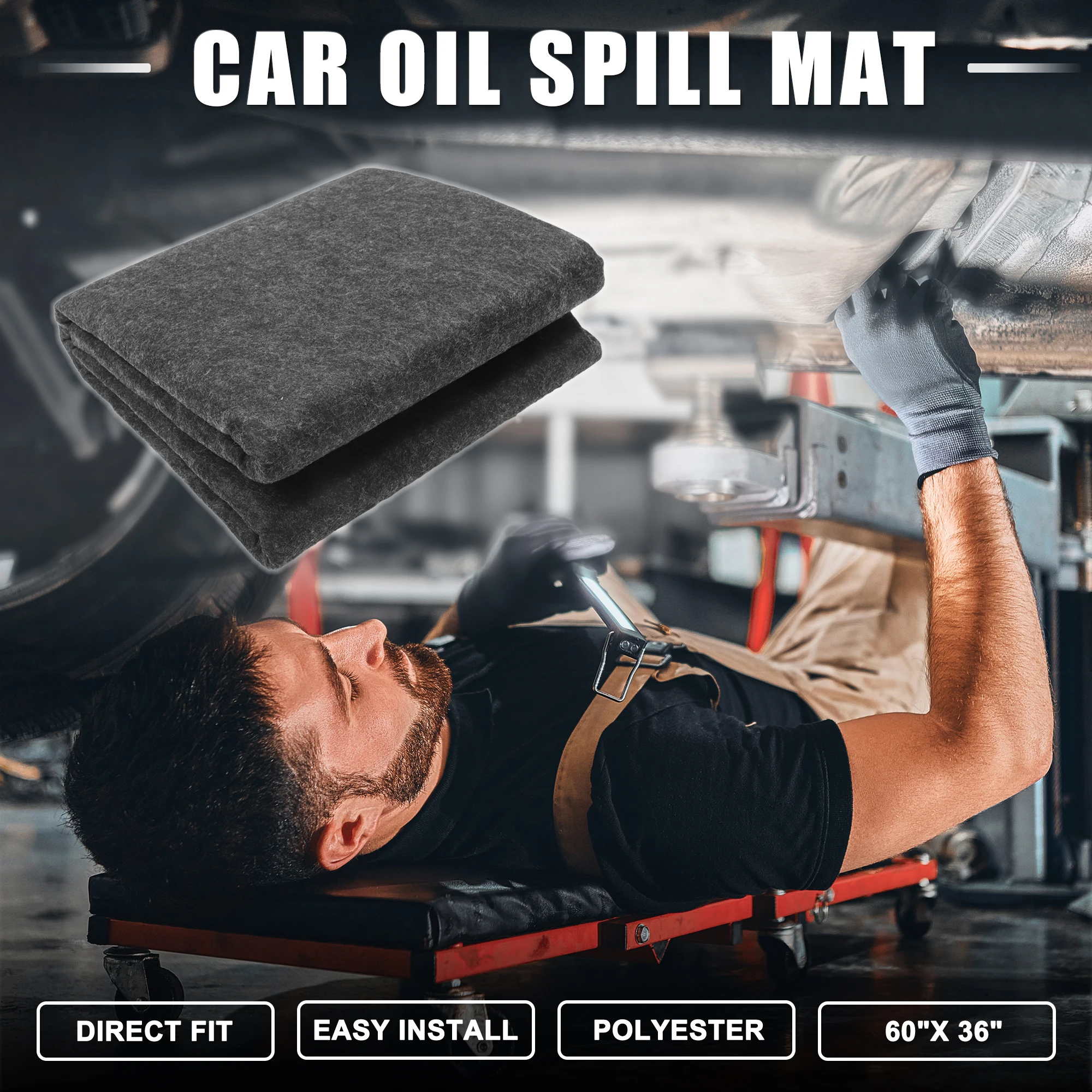 UXCELL Car Oil Spill Mat 152x91cm 100x80cm 184.9x99.8cm Reusable Garage Floor Mat Under Car Backing Absorbent Pad Black