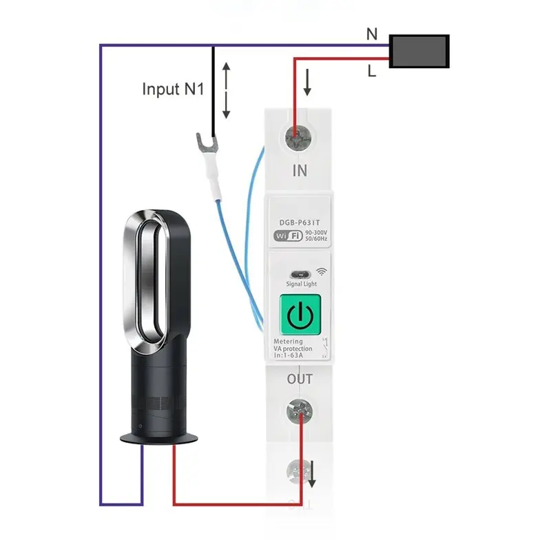 ABVG-WIFI Smart Switch 63A 2P For ENERGY Meter Circuit Breaker Voltage Current Leakage Temperature Protection Cut Off L+N
