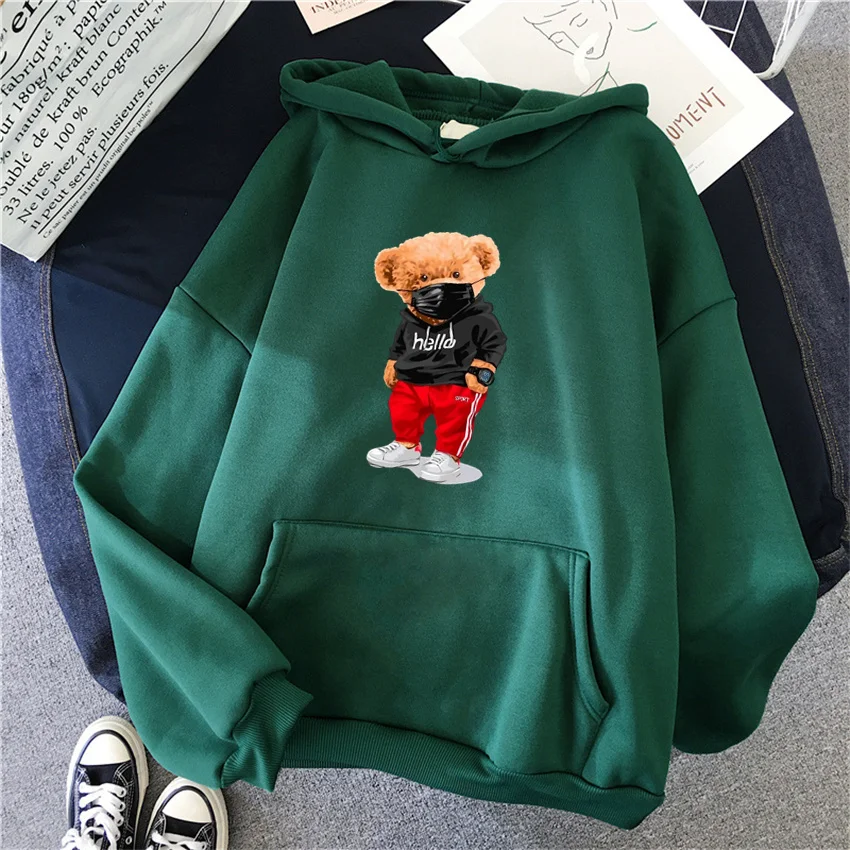 

Hip Hop Women Hoodies cartoon Bear Print Fleece Autumn Woman Casual Pullover Harajuku Streetwear Male Hoody Clothes Tops Unisex