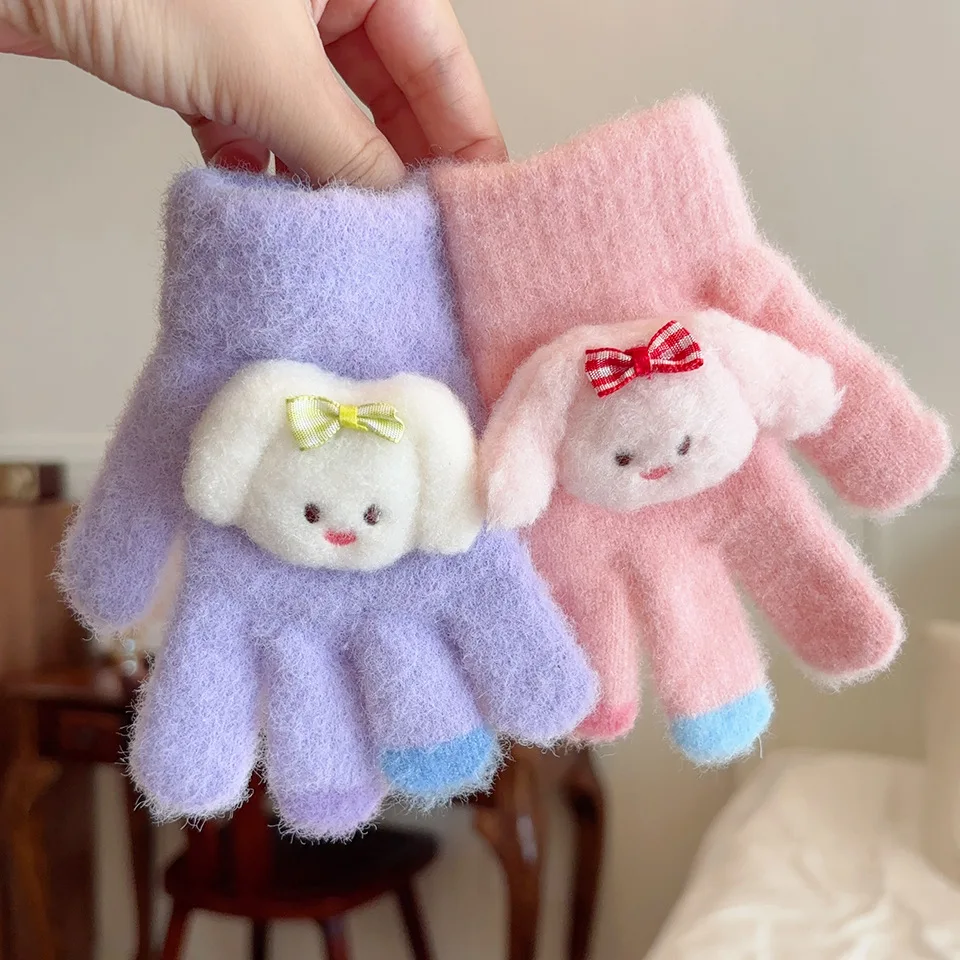 لطيف القمر الكرتون محبوك القفازات الأطفال 3-6 سنوات تنفس المضادة للانزلاق لينة الاكريليك الغزل للجنسين الكرتون ملابس خارجية يومية