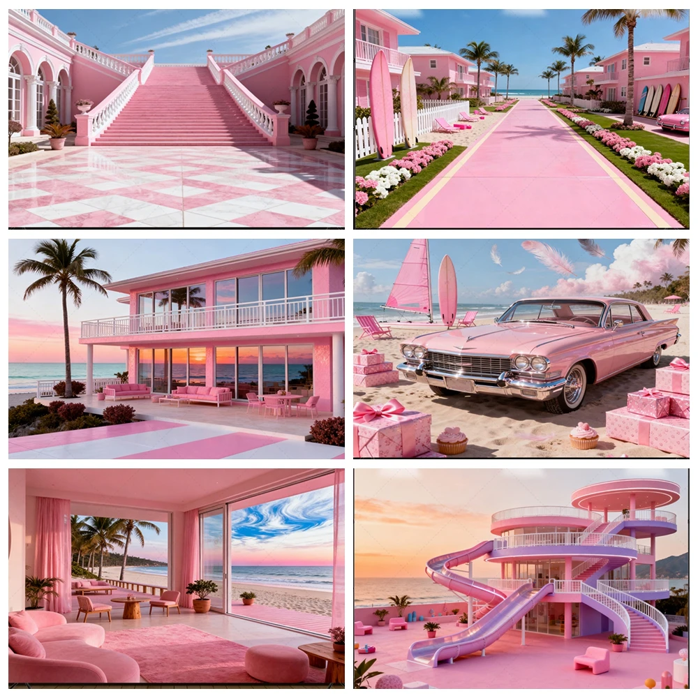 

Pink Princess Castle Background Cake Smash Photography Backdrop Custom Girls Birthday Room Decoration Baby Shower Party Props