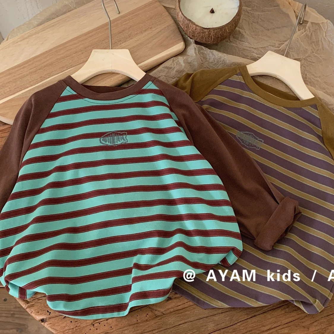 

Striped Raglan Sleeves Long Sleeved T-shirt Autumn Style for Boys Vintage Color Blocking Base Shirt for Kids