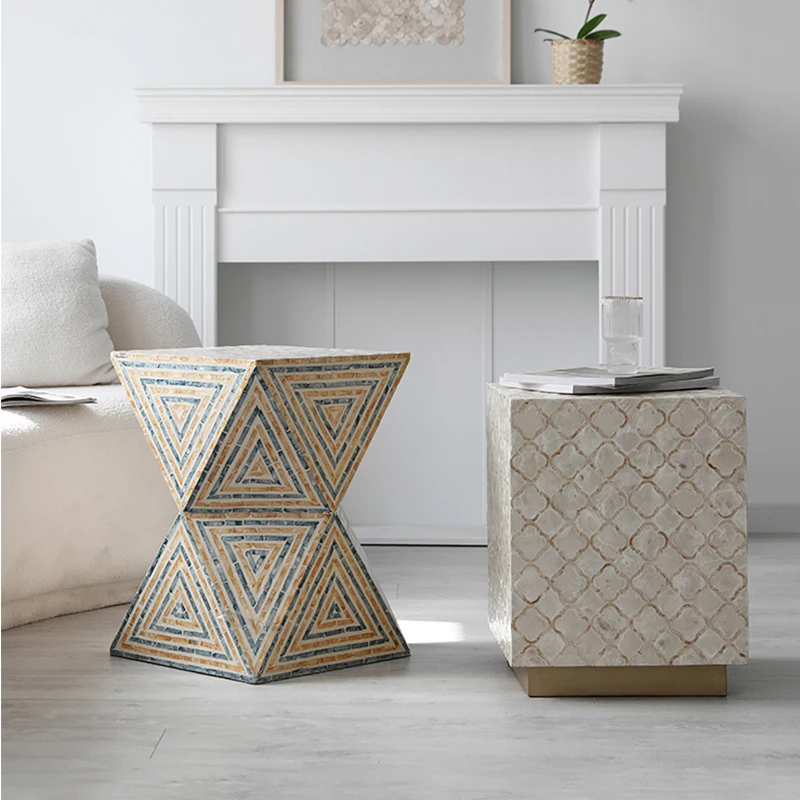 #French Luxury Small Coffee Table Creative Modern Design Shell Side Table For High-End Sofa Corner Balcony Bedside-Wooden