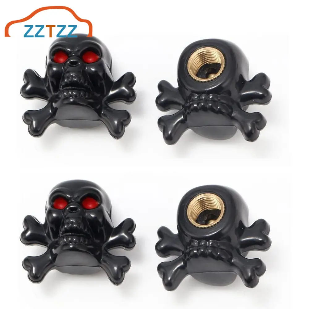 Skull Bones Black Tire Wheel Valve Stem Air Caps Metal Covers Car/Motorcycle Cars Tires Valve Stem Caps Cover Dustproof