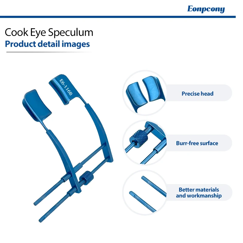 Cook Eye Speculum Solid Blades Adjustable Locking Screw Ophthalmic Eyelid Retractor for Cataract Phaco Surgery