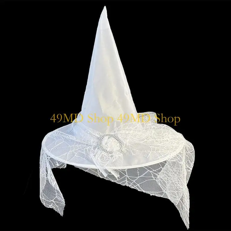 49MD Witch Hat With Veil Costume Wizard Hat Magican Hat Halloween Adult For Costume