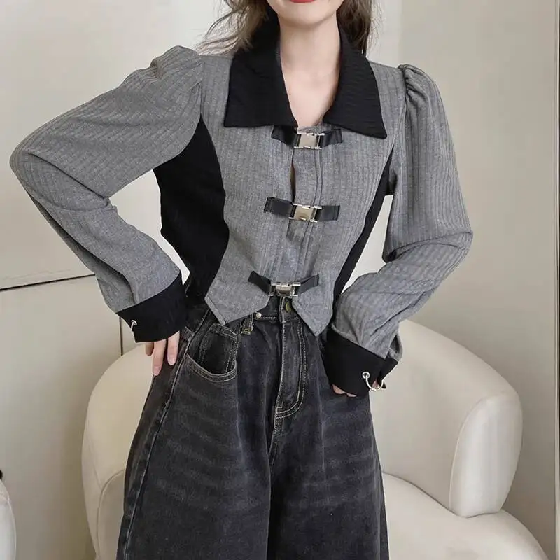 

Осень-зима 2022, женские вязаные рубашки больших размеров, нишевый свитер с длинными рукавами нестандартной формы, утягивающий дизайн, верхняя одежда