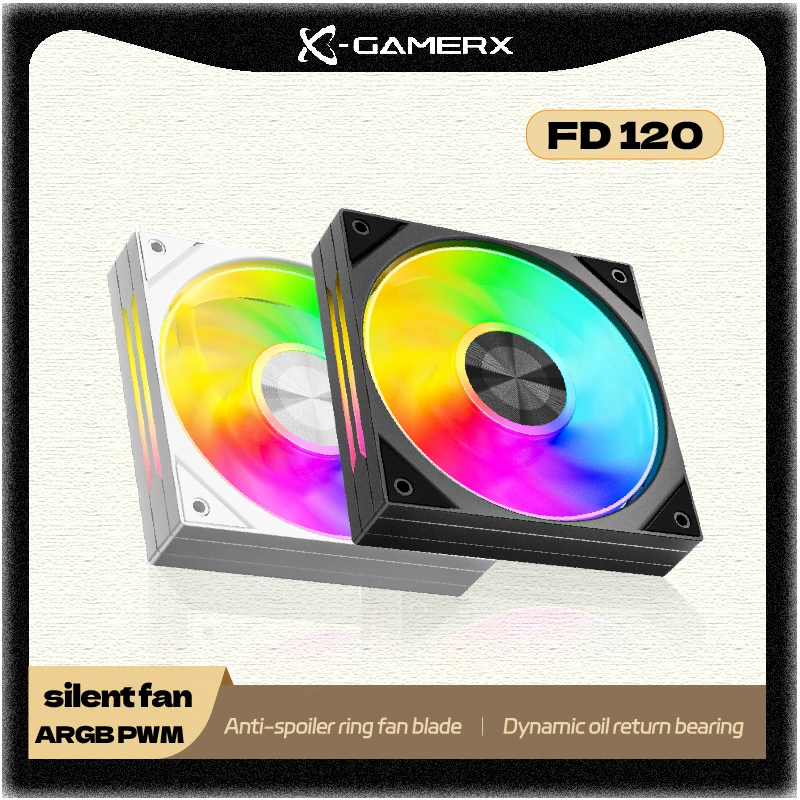 قطار الطاقة XGAMERX FD120 BK مراوح صامتة ARGB PWM محمل عودة الزيت الديناميكي مروحة كمبيوتر 120 مللي متر شفرة مروحة حلقة مضادة للتفسد 71.36CFM