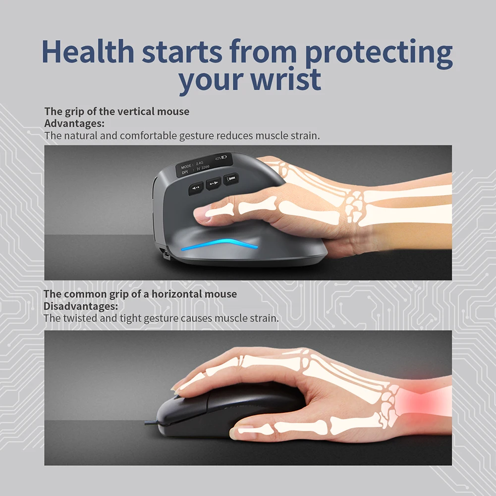 

3200DPI Desktop Upright Mouse Ergonomic Vertical Gaming Mouse 8 Buttons 2.4G Rechargeable for PC Laptop for Office Home