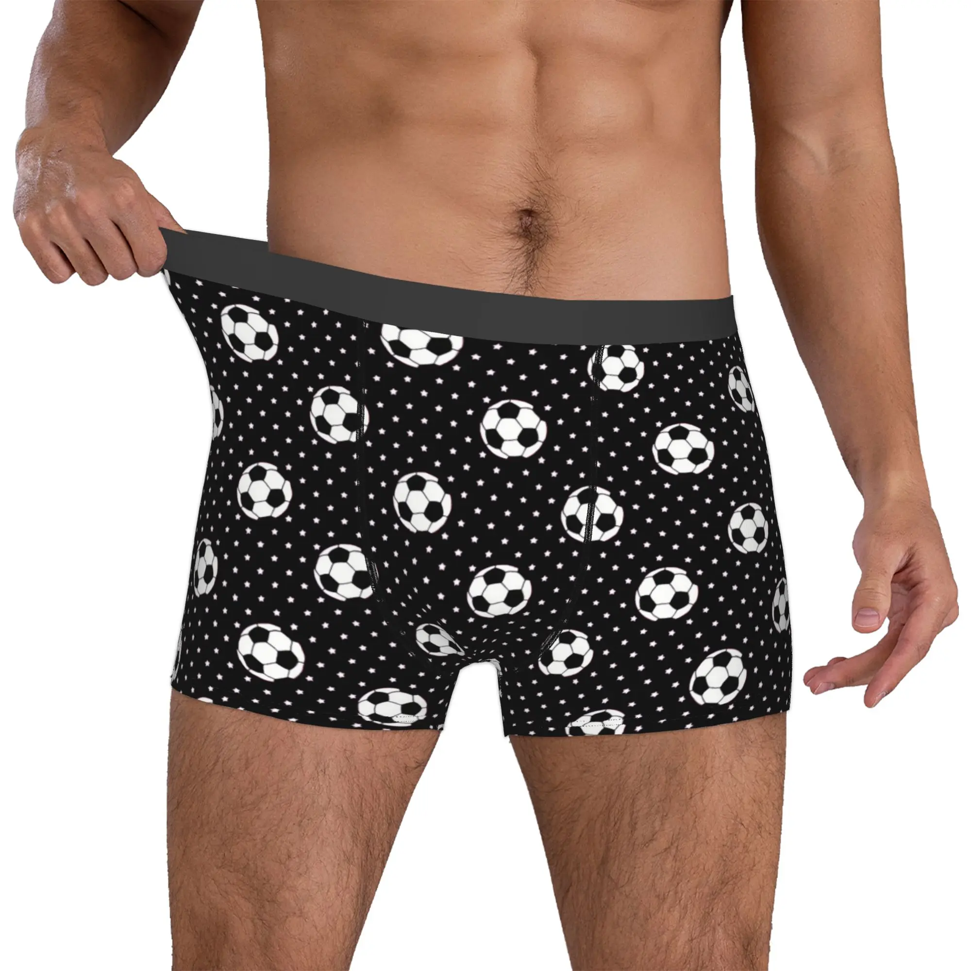 Novelty Soccer Balls And Stars On Red Boxers Shorts Panties Men's Underpants Breathable Footbally  Briefs Underwear