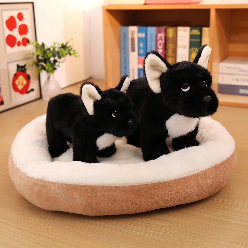 25/30cm Imitation Black Bulldog Plush Toy Cartoon Fluffy Soft Lifelike Dog Stuffed Dolls Girls Boys Companion Bulldog Plush Toy