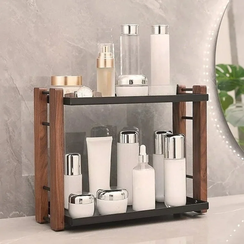 Potable Wood Cosmetic Holder Non-slip Bottom Floor Type Double Countertop Seasoning Bottle Storage Shelf Organizador De Cocina