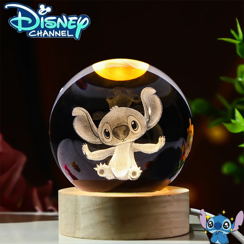 

Disney Stitch Carved Crystal Ball Cartoon Mickey Mouse Accessories Cute Crystal Planet Luminous Tabletop Ornament Christmas Gift