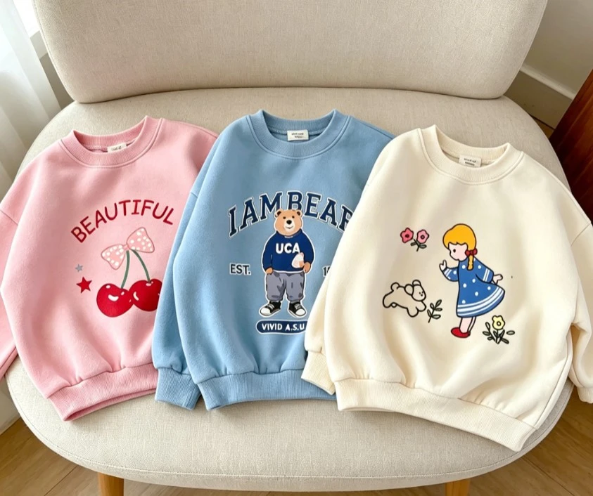 Fashion Boys Girls Sweatshirt Soft Cotton Crew Neck Pullover Available In Three Stylish Clothing Baby Simple Wear Children Tops