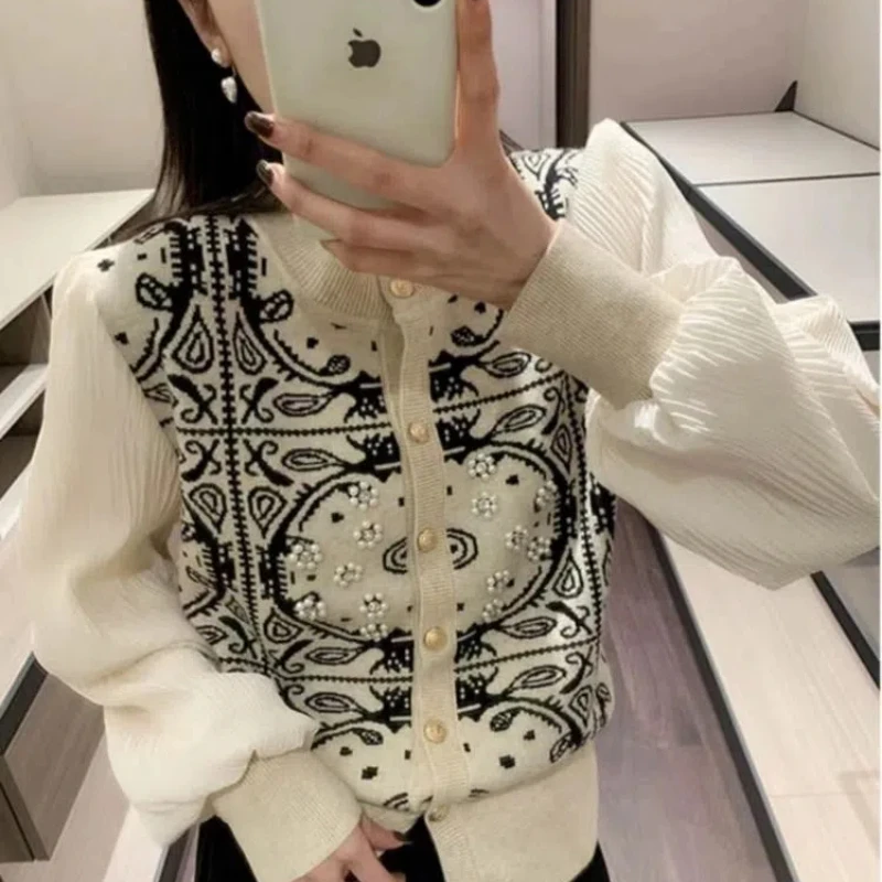 

Autumn Winter New Fashion Round Neck Long Sleeve Printing Cardigan Women's Clothing Casual Loose Sweater All-match Korean Tops