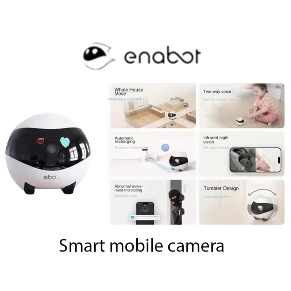 Enabot EBO SE Robot Cámara Doméstica para Perro Gato Bebé 1080P Wifi ​ 2.4G 5G 360 ° Control de aplicación de visión nocturna con luz de inicio y cámara para mascotas en el hogar