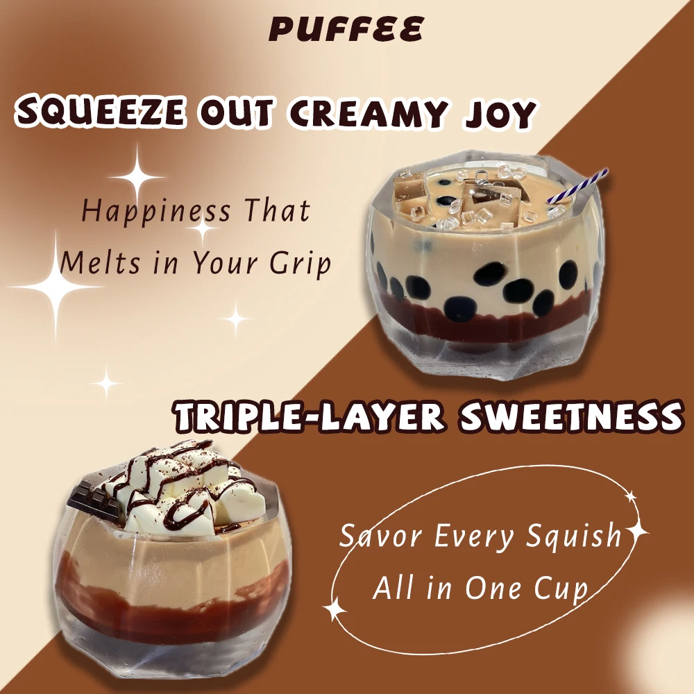 Bubble Milk tea Food-grade Silicone Squishy Toy, Marshmallow Hot Cocoa, Creamy Soft Adhesive Toy, Taba Squishy, Boba Drinks