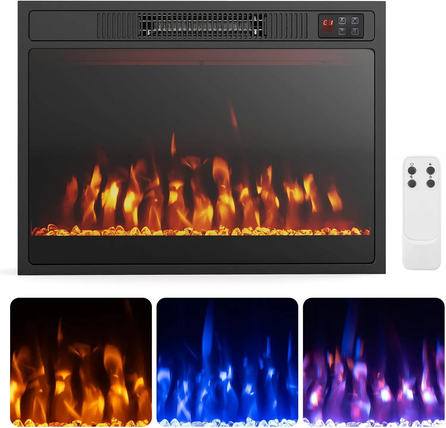 23 Inches Electric Fireplace Insert, 750W/1500W Fireplace Heater with Remote Control,1H-8H Timer, Thermostat and Overheat Protection