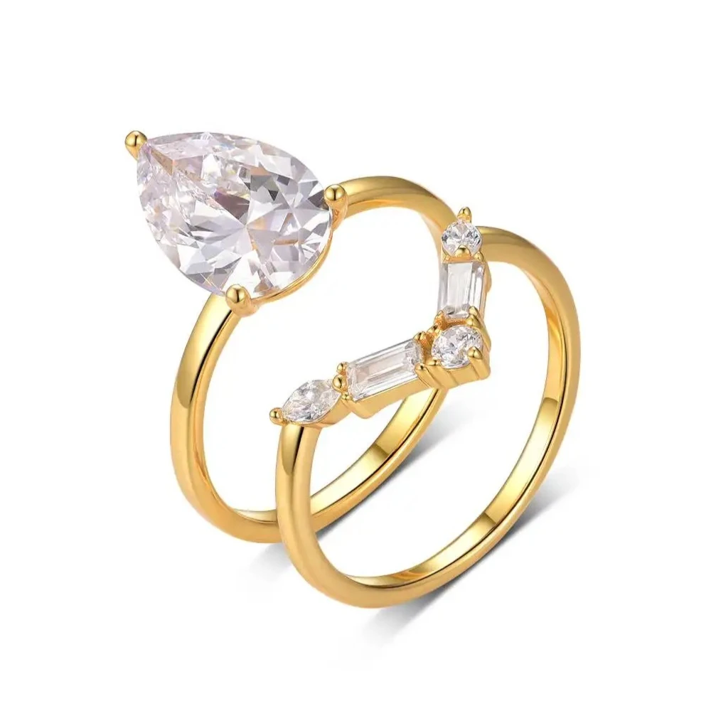 

2 шт., стерлинговое серебро S925, капля воды, 4 карата, набор колец с муассанитом, ювелирные изделия, позолоченные, 18 карат, подходит для подарка на день рождения