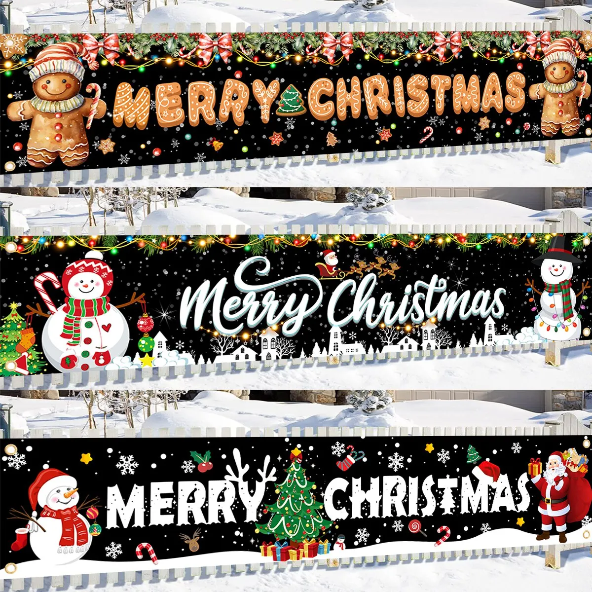 Black Merry Christmas Banner Christmas Decor for Home 2024 Indoor Outdoor Decor Xmas Flag Navidad Noel Natal Gifts New Year 2025