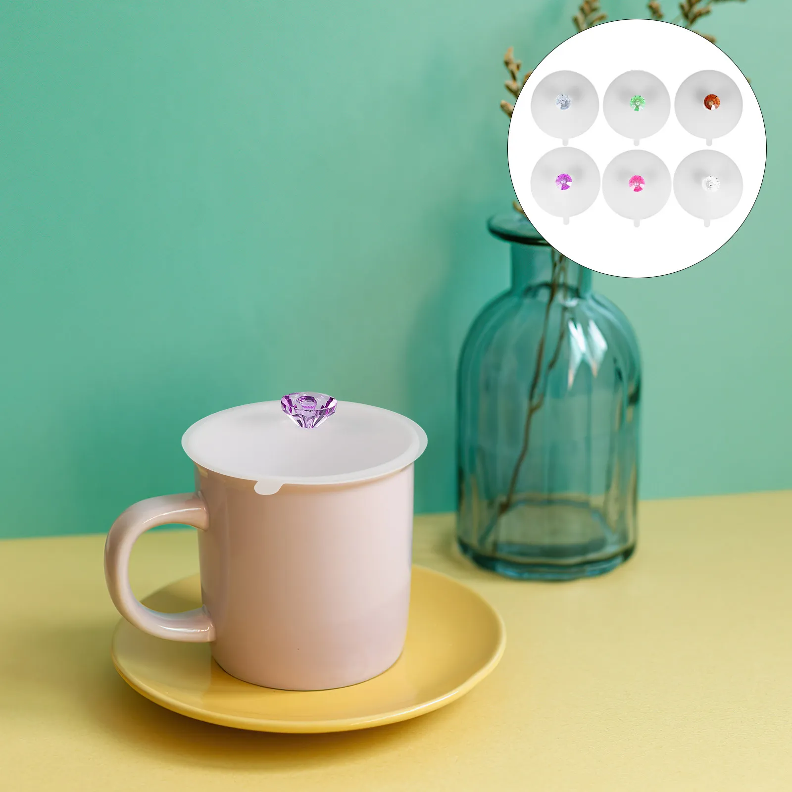 6Pcs Transparent Silicone Cup Lids with Sparkling Diamond Accents Reusable Dishwasher Safe Mug Covers Drink Cup Lids Heat